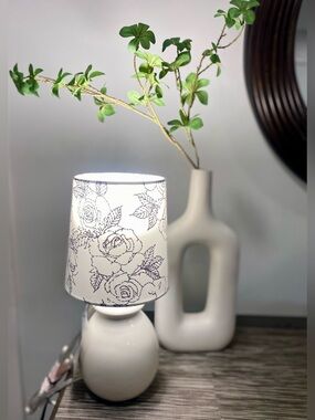 White Ceramic Table Lamp with Floral Shade by